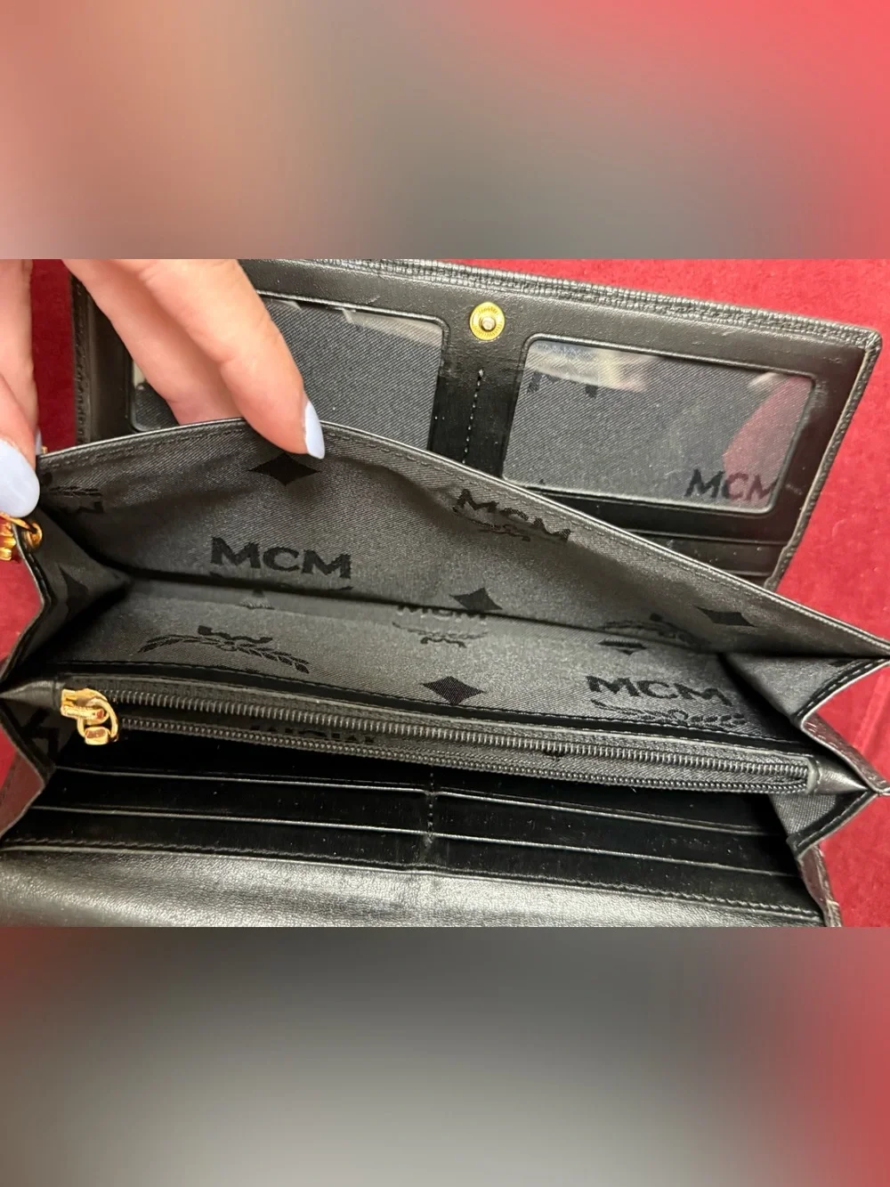MCM Black Textured Leather Continental Wallet with Gold Accents